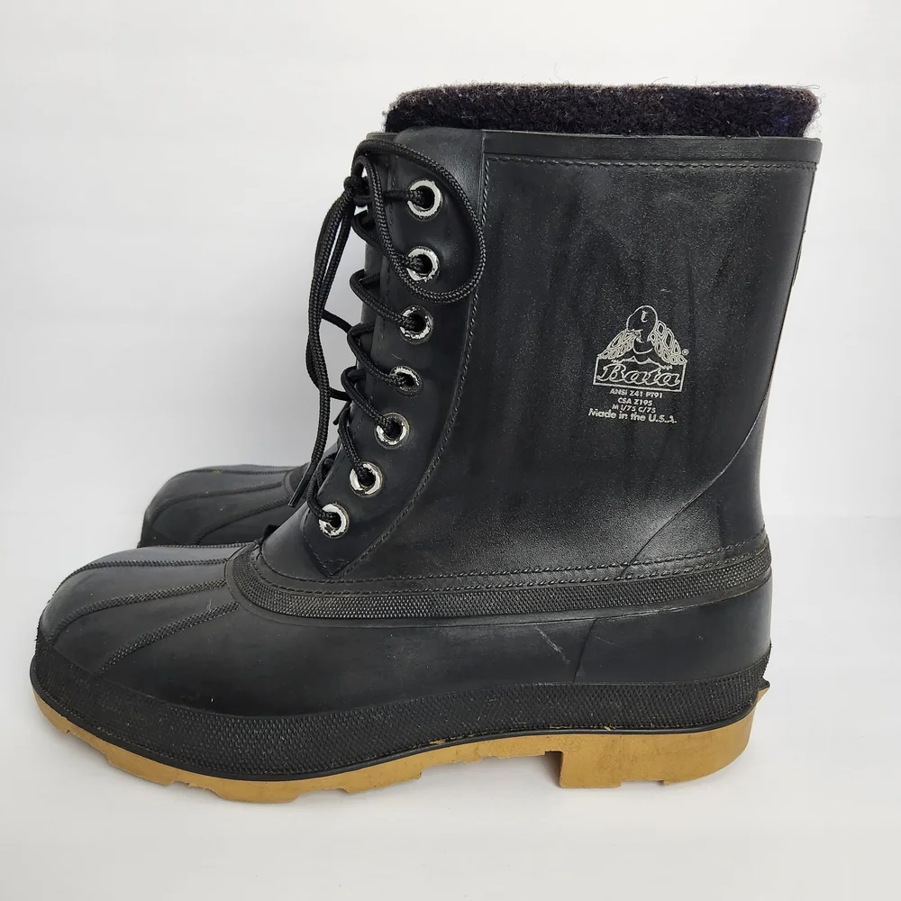 Bata Mens Size 11 Waterproof Rubber Duck Boots Felt Liners 9